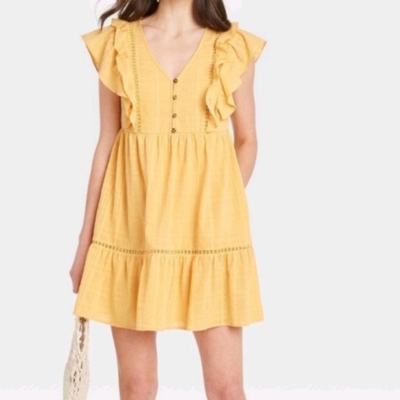 𝅺knox Rose Flutter Short Sleeve Dress Sunflower Yellow With Pockets Size large - Picture 1 of 4